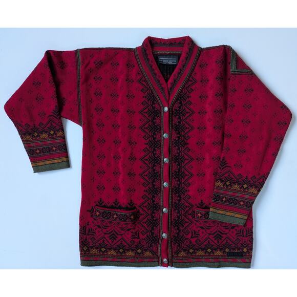 Dale of Norway Sweaters - Dale Of Norway Womens 100% Wool Red Black Cardigan Sweater Size M